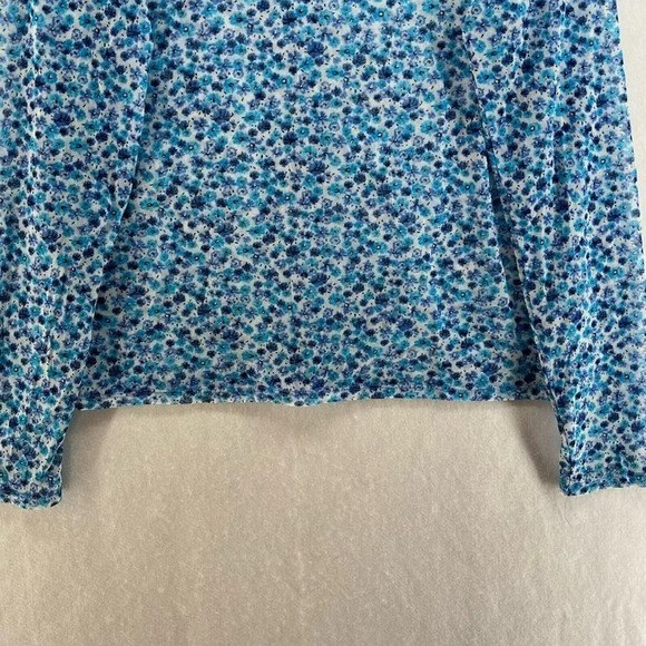 New York & Company Blouse Womens XL Blue Floral Button-Up Round Neck Long Sleeve - Picture 9 of 11